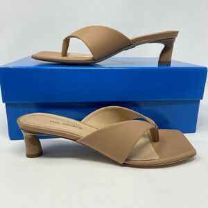 Paul Andrew Square-Toe Sandal Heels Leather Nude Size 37/7